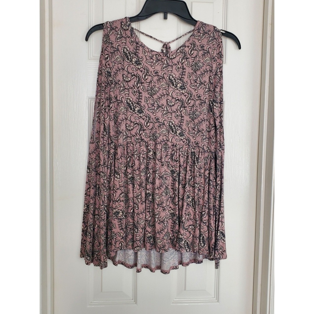 American Eagle Top Pink‎ Floral Bell Sleeve Boho Peplum Blouse Size XS